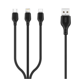 XO NB103 USB Cable 3in1 Micro-USB, Type-C, Lightning kábel, 2,1A, 1m, fekete