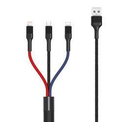   XO NB54 USB Cable 3in1 Micro-USB, Type-C, Lightning kábel, 3A, 1,2m, színes