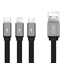   XO NB18 USB Cable 3in1 Micro-USB, Type-C, Lightning kábel, 2,4A, 1,2m, fekete