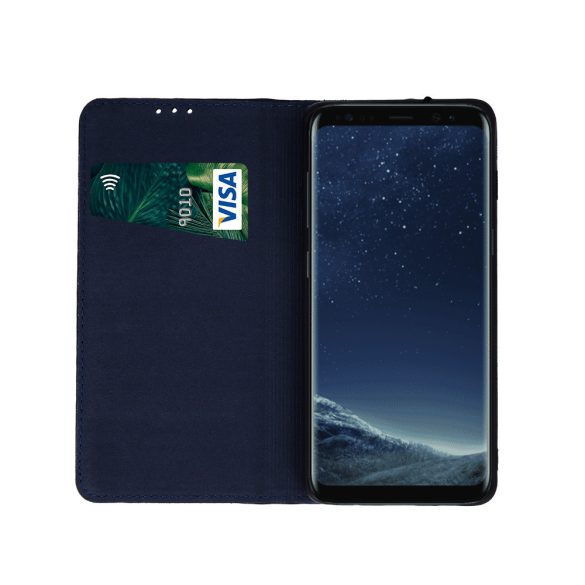 Genuine Leather Smart Pro Samsung Galaxy A51 eredeti bőr oldalra nyíló tok, sötétkék