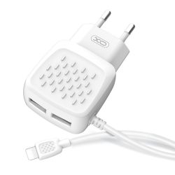   XO L51 2xUSB hálózati töltő és USB/Lightning kábel, gyorstöltő, 2.1A, 1m, fehér