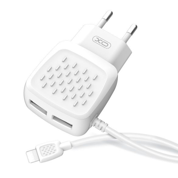 XO L51 2xUSB hálózati töltő és USB/Lightning kábel, gyorstöltő, 2.1A, 1m, fehér