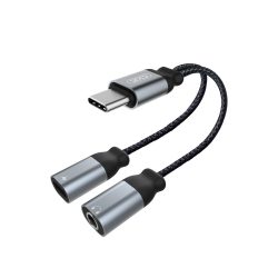 XO NB-R160B USB-C-2x3.5mm mini jack adapter, fekete