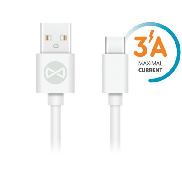 Forever USB/USB-C töltő és adatkábel, gyorstöltés funkció, 3A, 1m, fehér