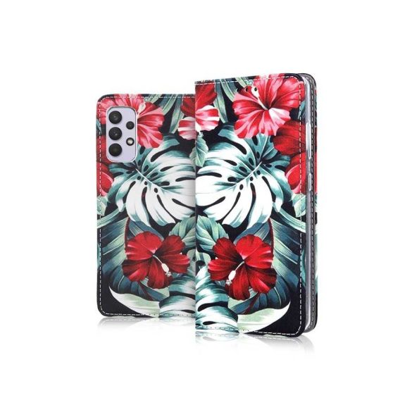 Smart Trendy iPhone 13 Mini Red Flower oldalra nyíló tok, színes, mintás