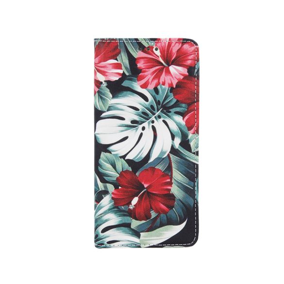 Smart Trendy Red Flower iPhone 13 Pro oldalra nyíló tok, mintás, színes