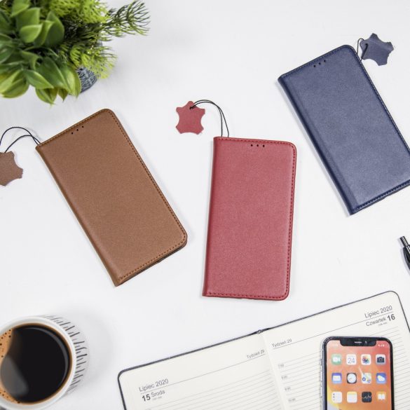 Genuine Leather Smart Pro iPhone 13 Pro eredeti bőr oldalra nyíló tok, sötétkék