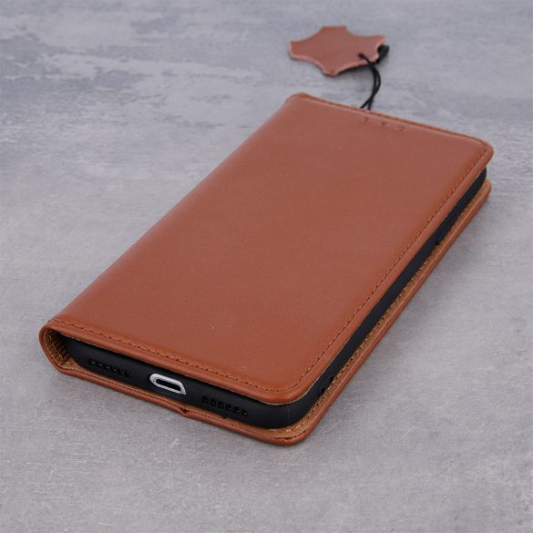 Genuine Leather Smart Pro iPhone 13 eredeti bőr oldalra nyíló tok, barna