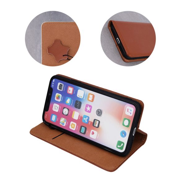 Genuine Leather Smart Pro iPhone 13 Pro eredeti bőr oldalra nyíló tok, barna