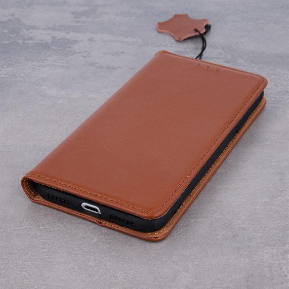 Genuine Leather Smart Pro iPhone 13 Pro eredeti bőr oldalra nyíló tok, barna