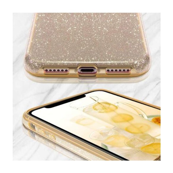 Glitter 3in1 Case Samsung Galaxy S21 FE hátlap, tok, arany