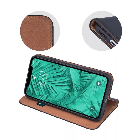 Genuine Leather Smart Pro Samsung Galaxy A13 5G/A04s eredeti bőr oldalra nyíló tok, fekete