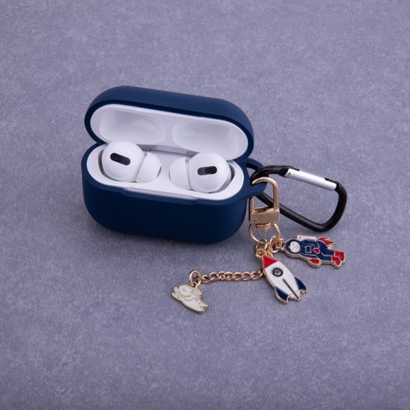 Airpods 1/2 szilikon tok medál + karabiner, sötétkék