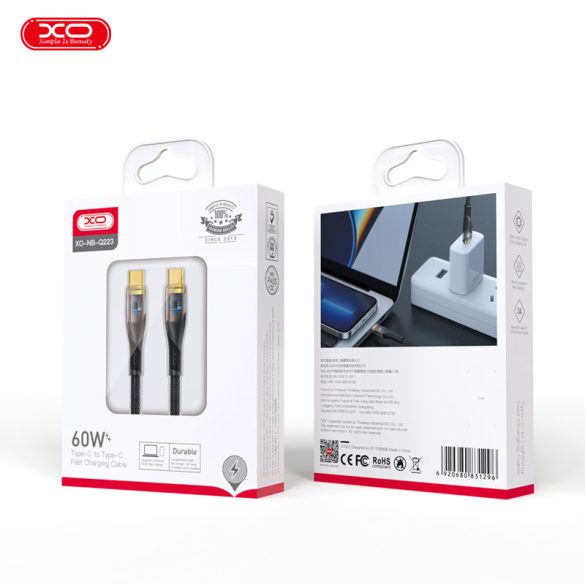 XO Clear Cable NB-Q223B USB-C-Lightning kábel, 60W, 1m, fekete