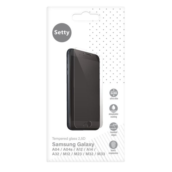 Setty Samsung Galaxy A04/A04s/A12/A14 4G/A14 5G/A32 4G kijelzővédő edzett üvegfólia (tempered glass) 9H keménységű (nem teljes kijelzős 2.5D sík üvegfólia), átlátszó