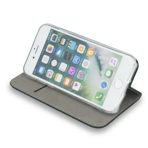 Smart Magnetic iPhone 15 oldalra nyíló tok, sötétzöld