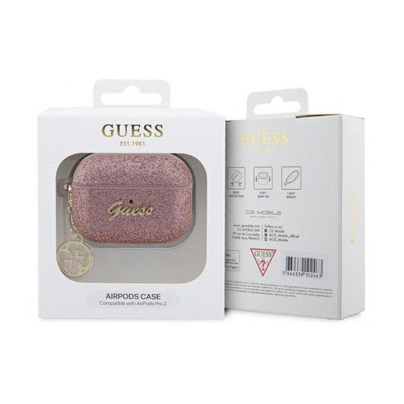 Guess Airpods Pro 2 Glitter Flake 4G Charm (GUAP2GLGSHP) tok, rózsaszín