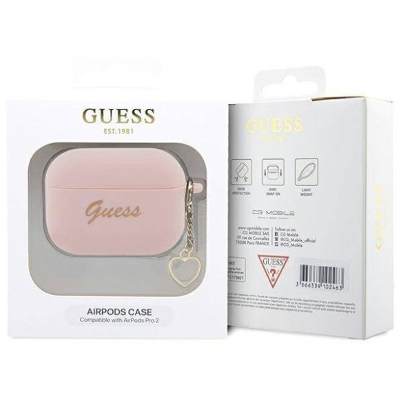 Guess Airpods Pro 2 Silicone Charm Heart (GUAP2LSCHSP) tok, rózsaszín