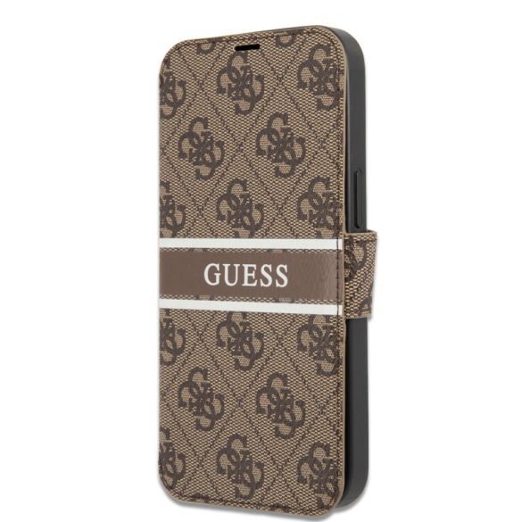 Guess iPhone 13 Pro 4G Printed Stripe (GUBKP13L4GDBR) oldalra nyíló tok, barna