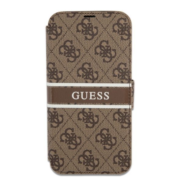 Guess iPhone 13 Pro 4G Printed Stripe (GUBKP13L4GDBR) oldalra nyíló tok, barna