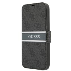   Guess iPhone 13 Pro 4G Printed Stripe (GUBKP13L4GDGR) oldalra nyíló tok, szürke-fekete