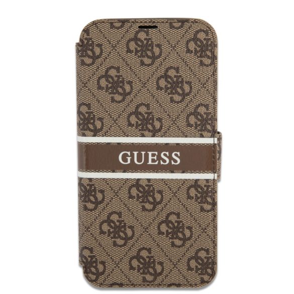 Guess iPhone 13 Mini 4G Printed Stripe (GUBKP13S4GDBR) oldalra nyíló tok, barna