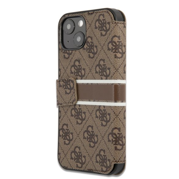 Guess iPhone 13 Mini 4G Printed Stripe (GUBKP13S4GDBR) oldalra nyíló tok, barna