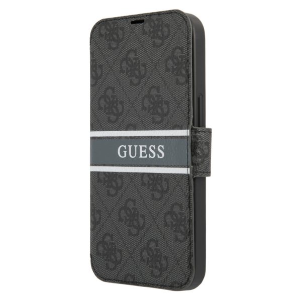 Guess iPhone 13 Mini 4G Printed Stripe (GUBKP13S4GDGR) oldalra nyíló tok, szürke