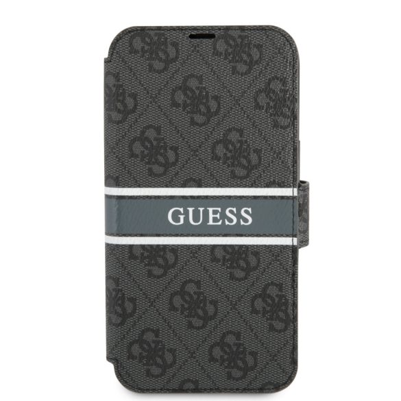 Guess iPhone 13 Mini 4G Printed Stripe (GUBKP13S4GDGR) oldalra nyíló tok, szürke