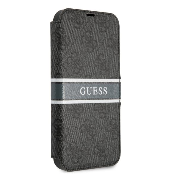 Guess iPhone 13 Mini 4G Printed Stripe (GUBKP13S4GDGR) oldalra nyíló tok, szürke