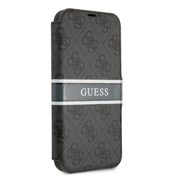 Guess iPhone 13 Mini 4G Printed Stripe (GUBKP13S4GDGR) oldalra nyíló tok, szürke