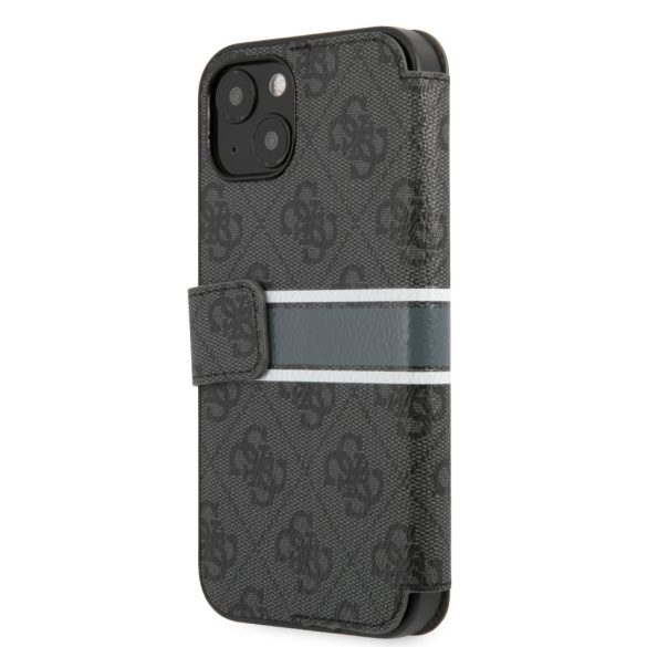 Guess iPhone 13 Mini 4G Printed Stripe (GUBKP13S4GDGR) oldalra nyíló tok, szürke