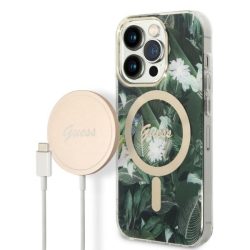   Guess iPhone 14 Pro Jungle MagSafe (GUBPP14LHJEACSA) hátlap, tok és Magsafe vezeték nélküli wireless töltő, zöld