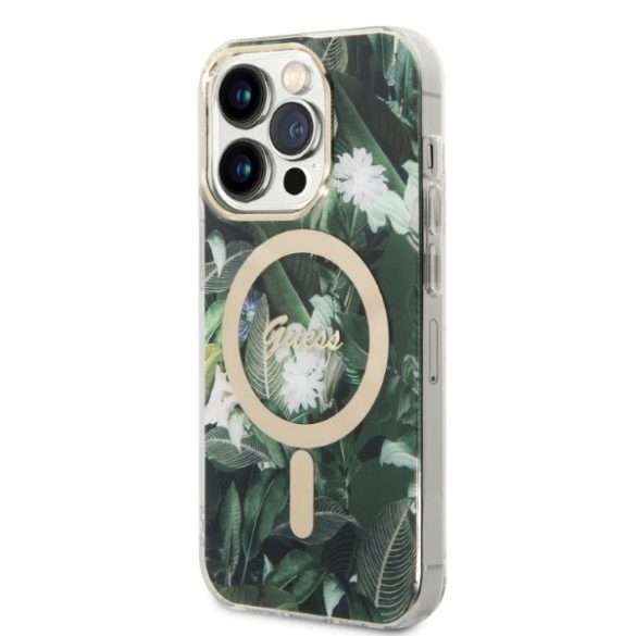 Guess iPhone 14 Pro Jungle MagSafe (GUBPP14LHJEACSA) hátlap, tok és Magsafe vezeték nélküli wireless töltő, zöld