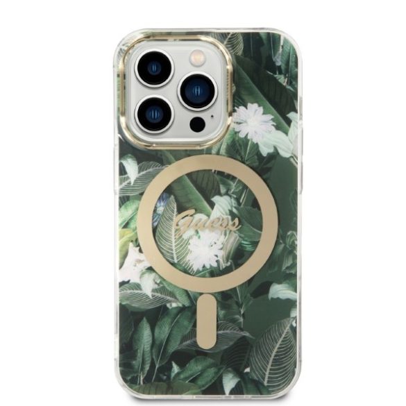 Guess iPhone 14 Pro Jungle MagSafe (GUBPP14LHJEACSA) hátlap, tok és Magsafe vezeték nélküli wireless töltő, zöld