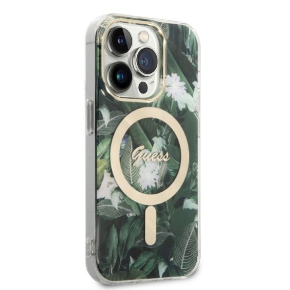 Guess iPhone 14 Pro Jungle MagSafe (GUBPP14LHJEACSA) hátlap, tok és Magsafe vezeték nélküli wireless töltő, zöld