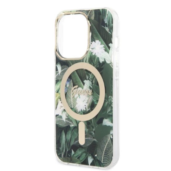 Guess iPhone 14 Pro Jungle MagSafe (GUBPP14LHJEACSA) hátlap, tok és Magsafe vezeték nélküli wireless töltő, zöld