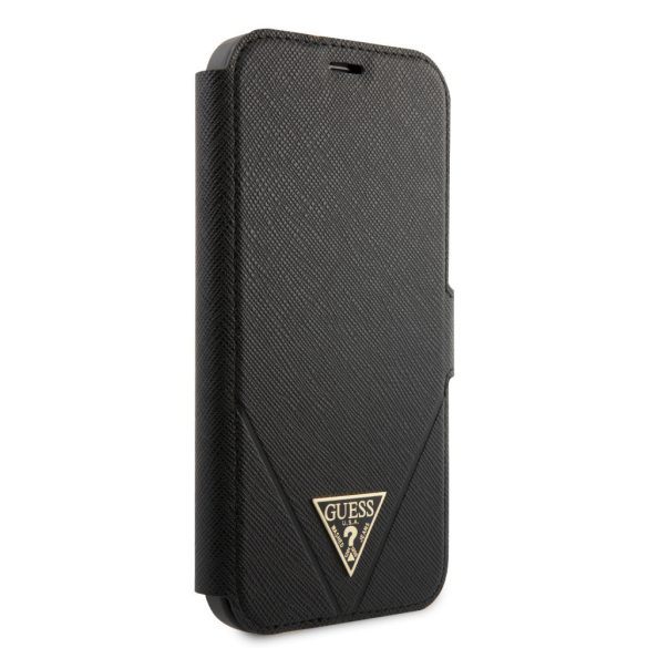 Guess iPhone 12 Pro Max Saffiano Triangle (GUFLBKP12LVSATMLBK) oldalra nyíló tok, fekete