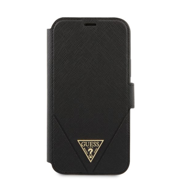 Guess iPhone 12 Pro Max Saffiano Triangle (GUFLBKP12LVSATMLBK) oldalra nyíló tok, fekete