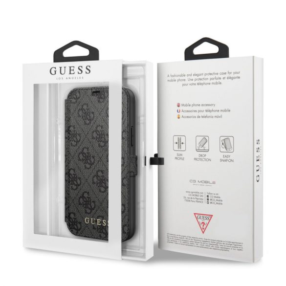 Guess iPhone 12 Mini 4G Stripe (GUFLBKSP12S4GG) oldalra nyíló tok, szürke