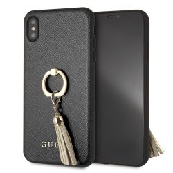 Guess iPhone Xs Max Saffiano Ring Stand hátlap, tok, fekete