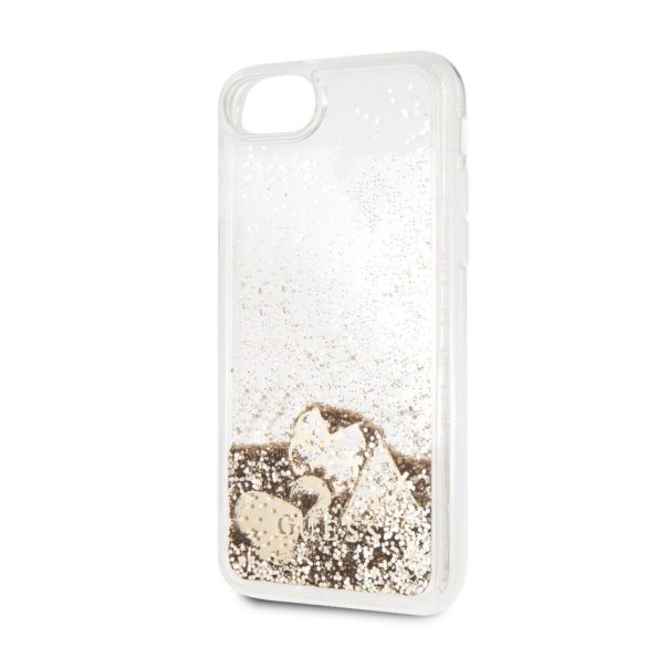 Guess iPhone 8 Liquid Glitter Hearts (GUHCI8GLHFLGO) hátlap, tok, arany