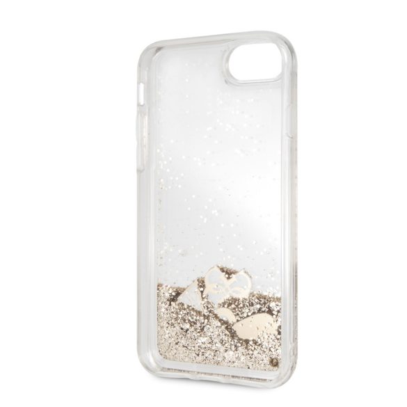 Guess iPhone 8 Liquid Glitter Hearts (GUHCI8GLHFLGO) hátlap, tok, arany