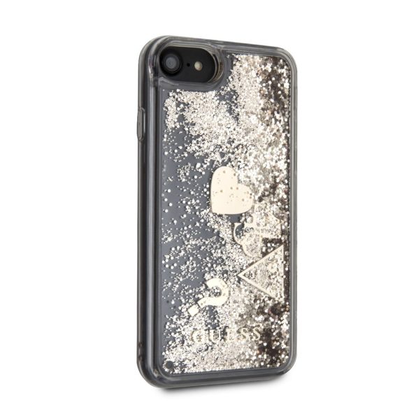 Guess iPhone 8 Liquid Glitter Hearts (GUHCI8GLHFLGO) hátlap, tok, arany