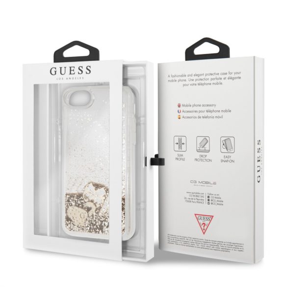 Guess iPhone 8 Liquid Glitter Hearts (GUHCI8GLHFLGO) hátlap, tok, arany