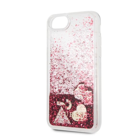 Guess iPhone 8 Liquid Glitter Hearts (GUHCI8GLHFLRA) hátlap, tok, piros