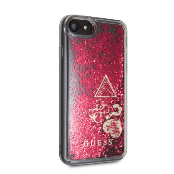 Guess iPhone 8 Liquid Glitter Hearts (GUHCI8GLHFLRA) hátlap, tok, piros