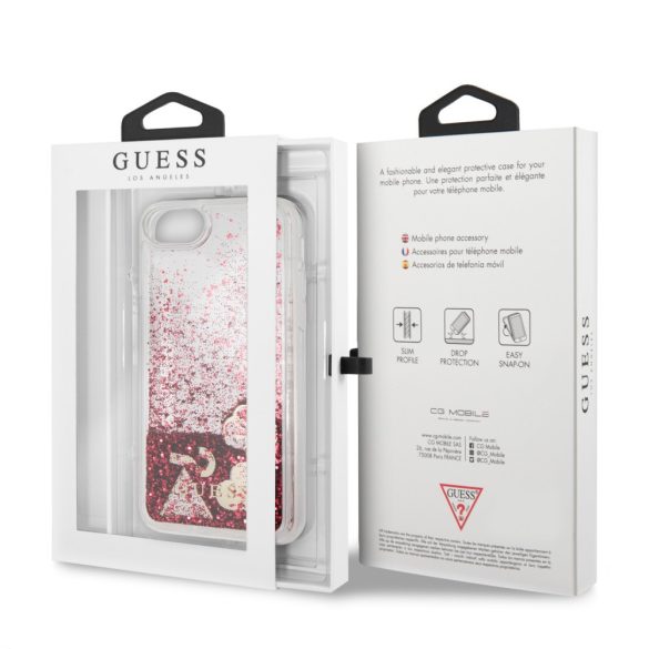 Guess iPhone 8 Liquid Glitter Hearts (GUHCI8GLHFLRA) hátlap, tok, piros