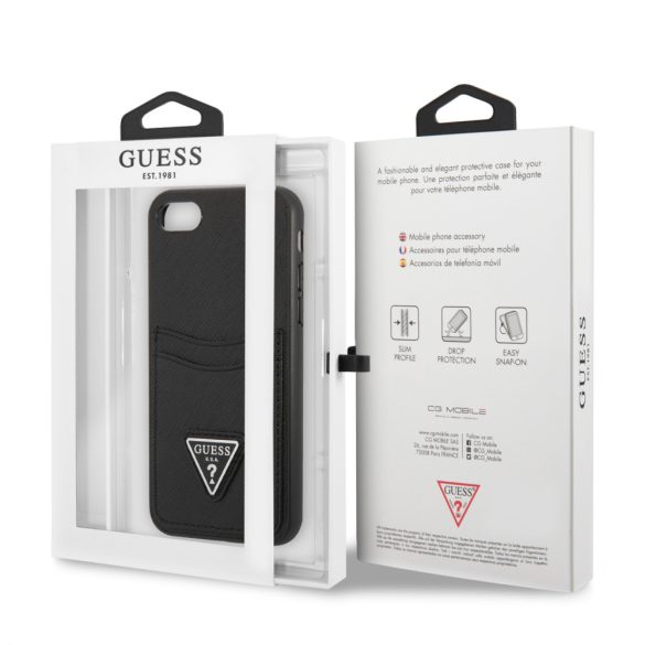 Guess iPhone 7/8/SE2020/SE2022 Saffiano Double Card (GUHCI8PSATPK) hátlap, tok, fekete