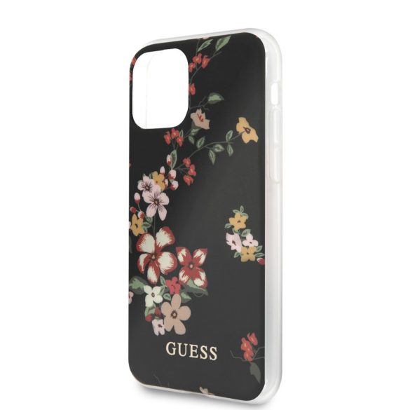 Guess iPhone 11 Pro Flower Shiny N.4 (GUHCN58IMLFL04) hátlap, tok, mintás, fekete